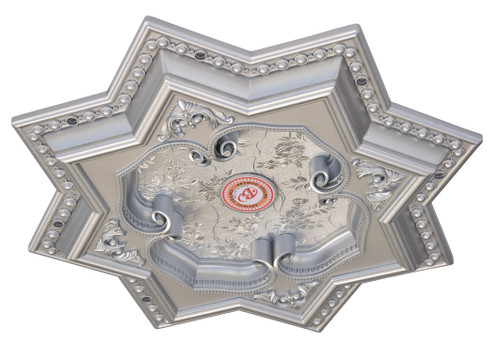Silver Eight Pointed Star Chandelier Ceiling Medallion 24in Close Up Image