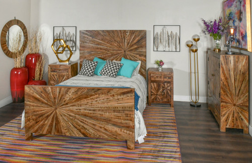 Mango Wood Solid Parquet Queen Bed Room Scene