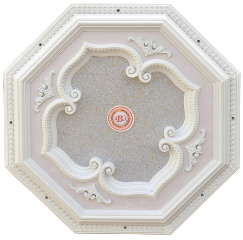 White and Silver Four Leaf Clover Octagon Chandelier Ceiling Medallion 24in Room Scene