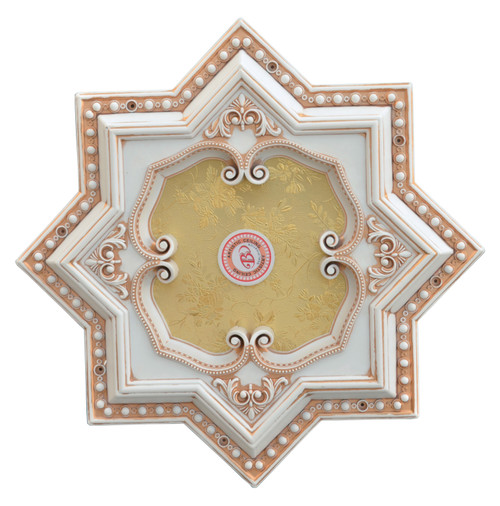 Ivory and Gold Eight Pointed Star Chandelier Ceiling Medallion 24in Room Scene
