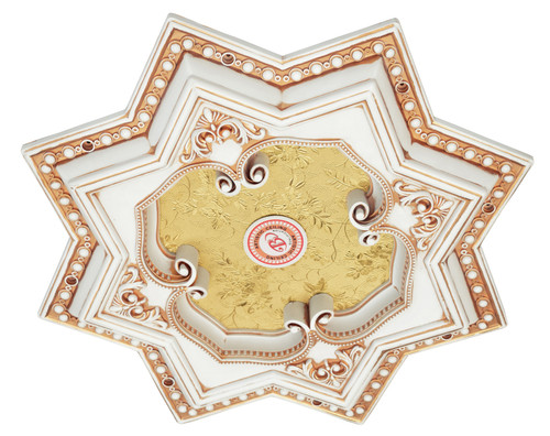 Ivory and Gold Eight Pointed Star Chandelier Ceiling Medallion 24in Close Up Image