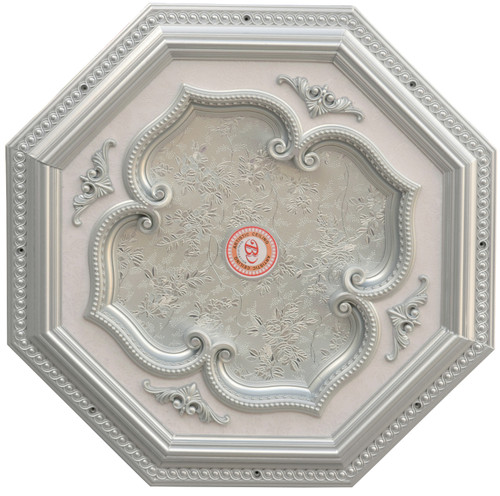 Silver Four Leaf Clover and Silver Frame Octagon Chandelier Ceiling Medallion 24in Room Scene