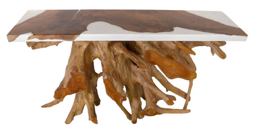 Artistic 60 Inch Floating Teak Root Console in White Epoxy Resin