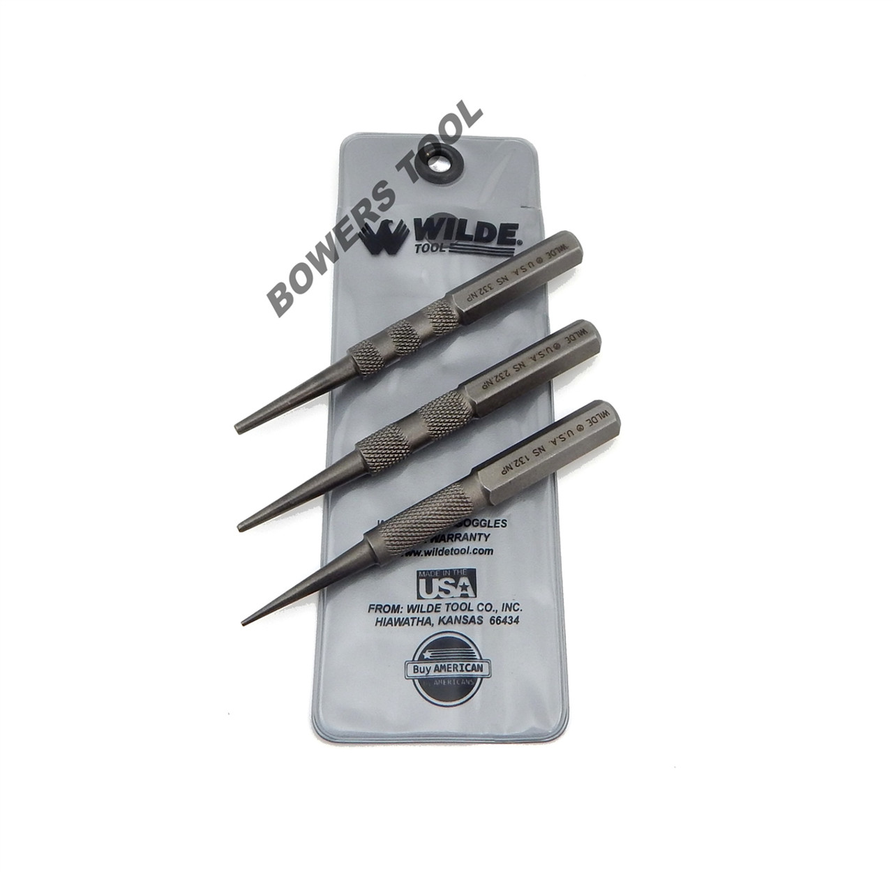 Wilde Tool 3pc Nail Set MADE IN USA High Carbon Steel 1/32, 1/16, 3/