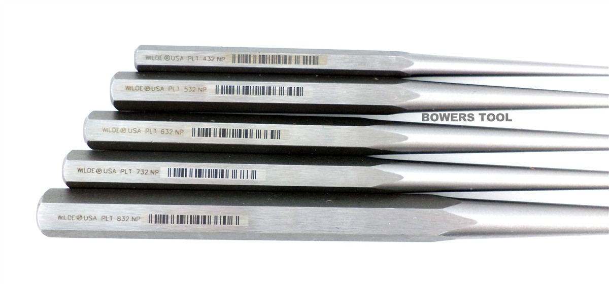Wilde Tool 5pc Extra Long Tapered Punch Set Line Up Made in USA