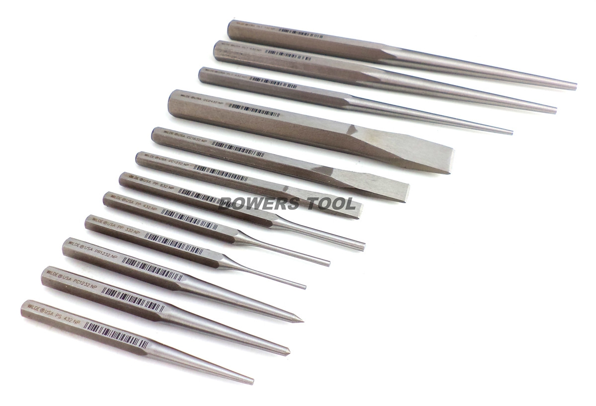 Pin Driver Chisel Wilde Tool 12pc Punch & Chisel Set Pin Taper Center Made in USA
