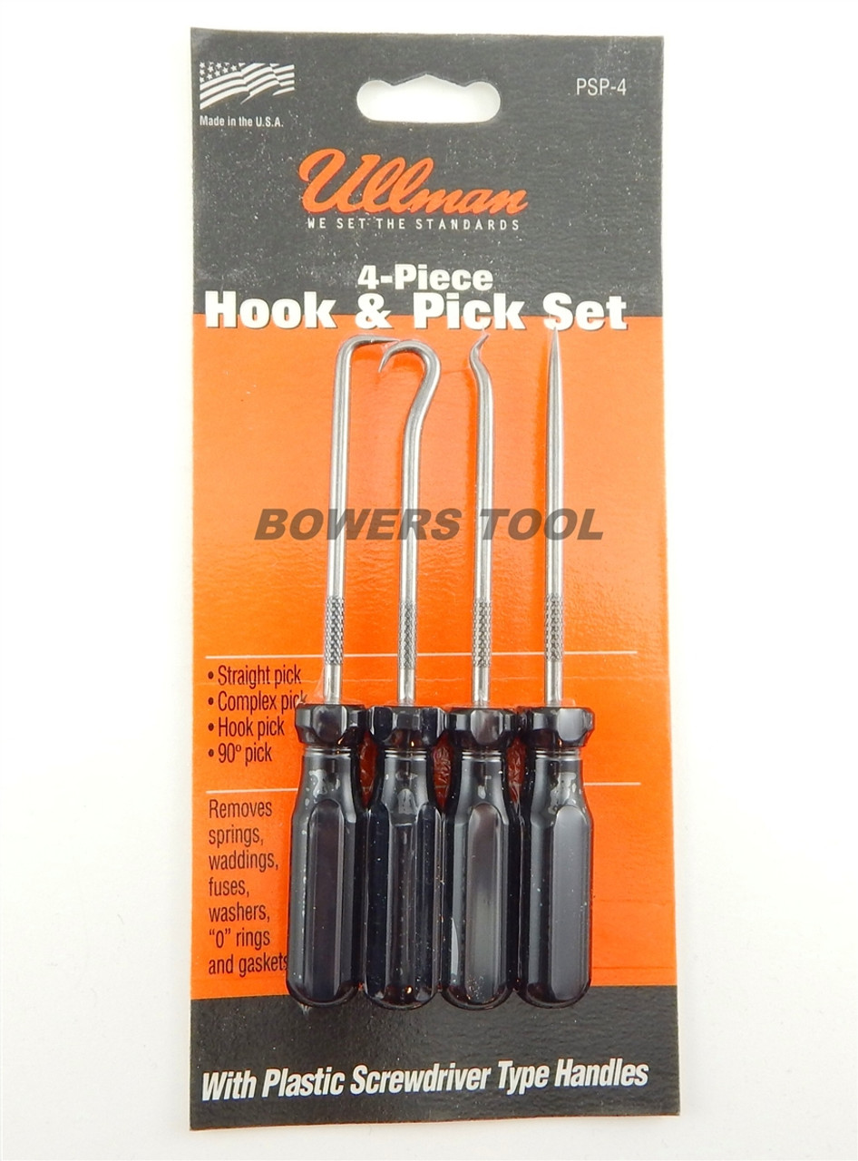 Ullman 4pc Hook & Pick Set Screwdriver Handle Straight 90 Degree