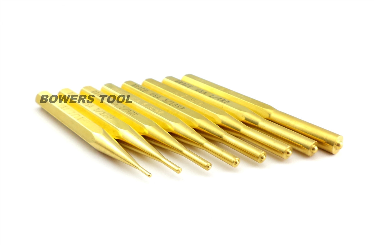 Grace 8pc Brass Roll Pin Punch Set in Vinyl Roll Made in USA