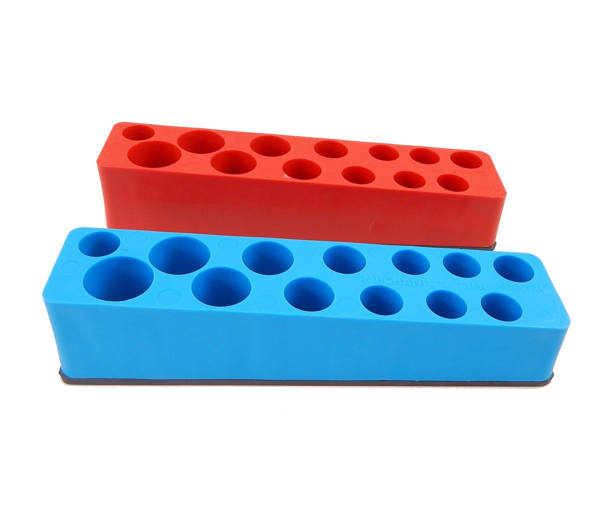 Mechanic’s Time Savers Magnetic Socket Holder - 3/8" Drive, Holds 13 Deep Sockets, Neon Blue