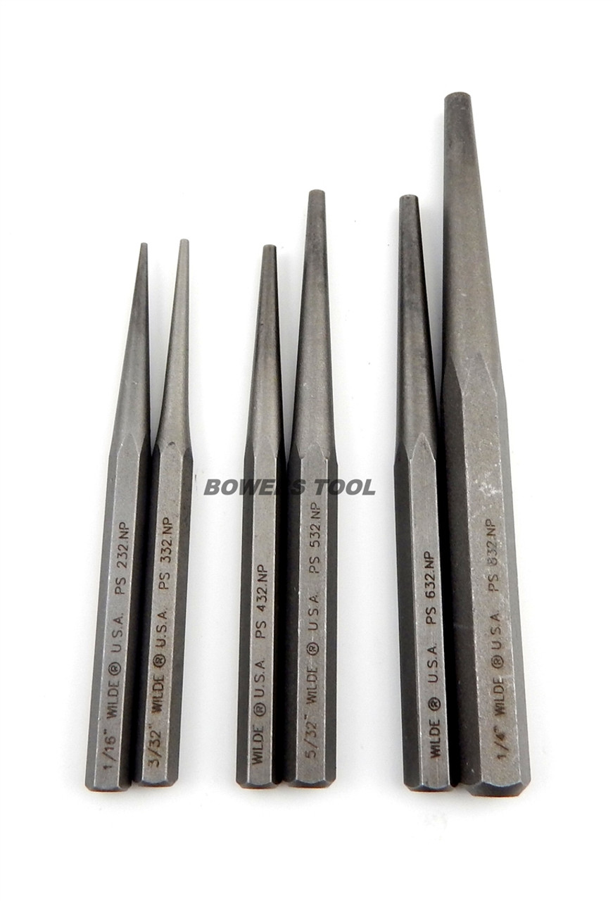 Wilde Tool 6pc Tapered Solid Drift Pin Punch Set 1/16 - 1/4in MADE