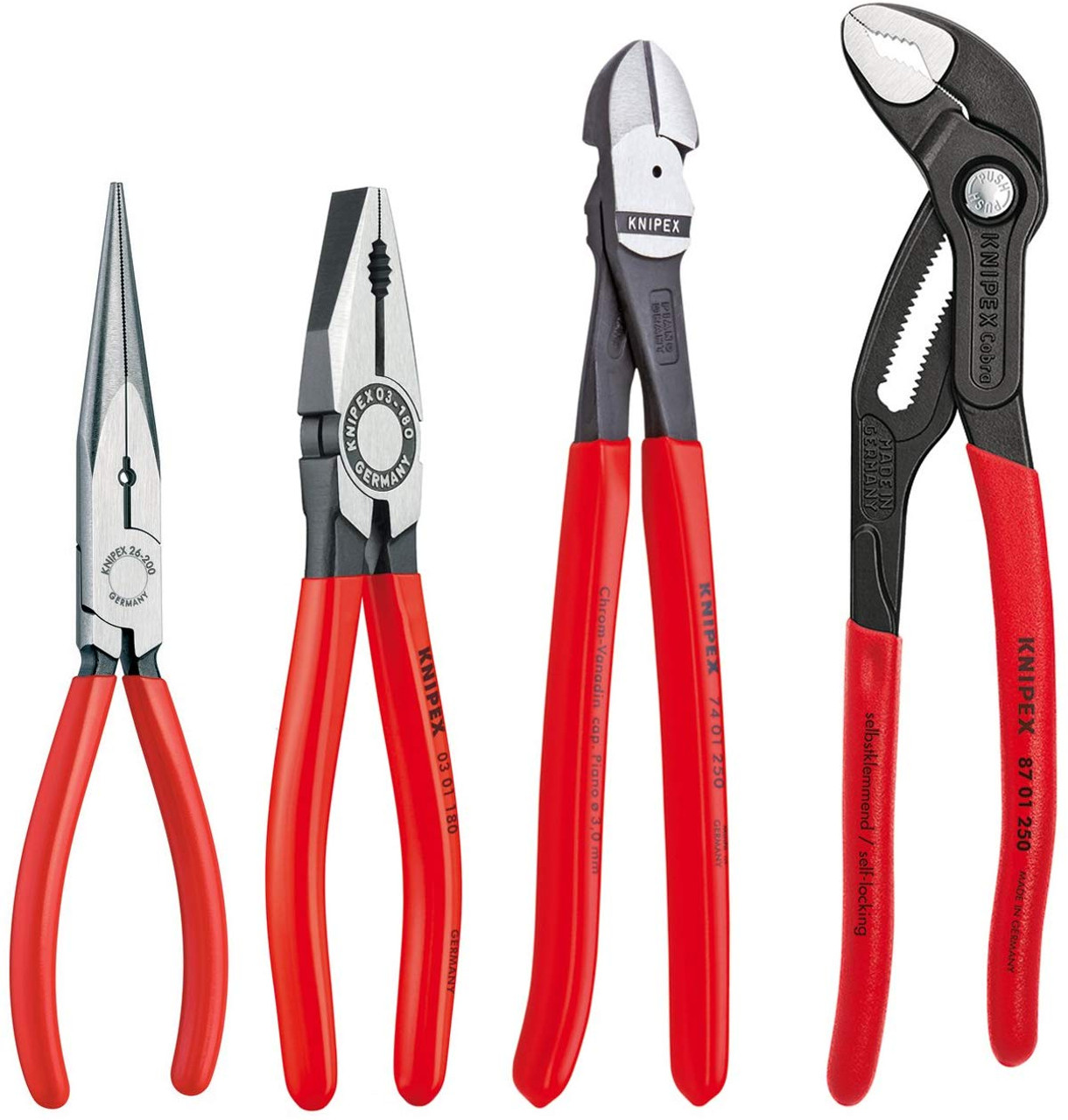 Knipex 4pc Pliers Set Cobra, Cutter, Long Nose, Combination