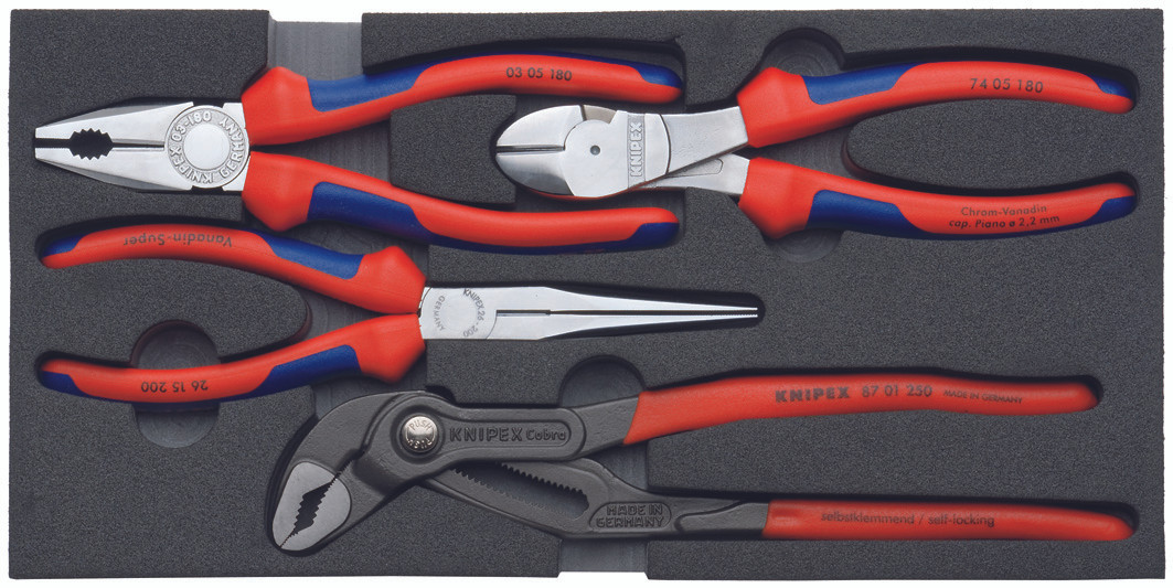 Knipex 4pc Pliers Set Cobra, Cutter, Long Nose, Combination