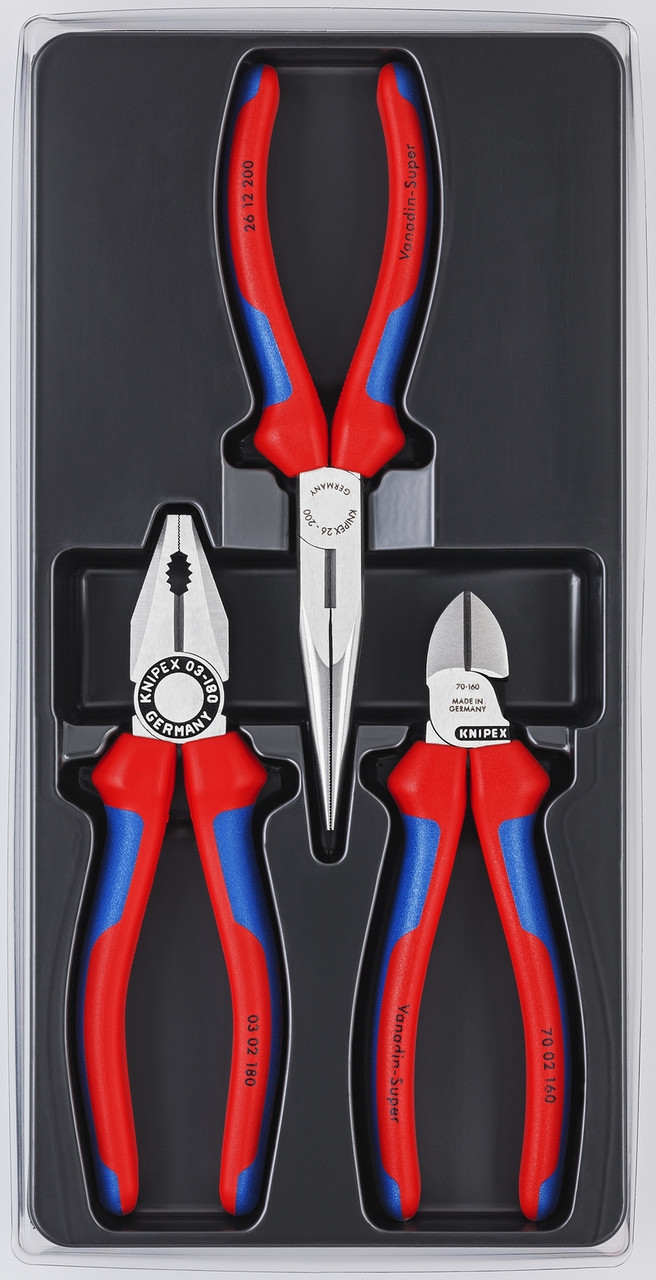Knipex 3pc Plier Set Long Nose Lineman Combination Cutter Comfort Gips  002011 - Bowers Tool Co.