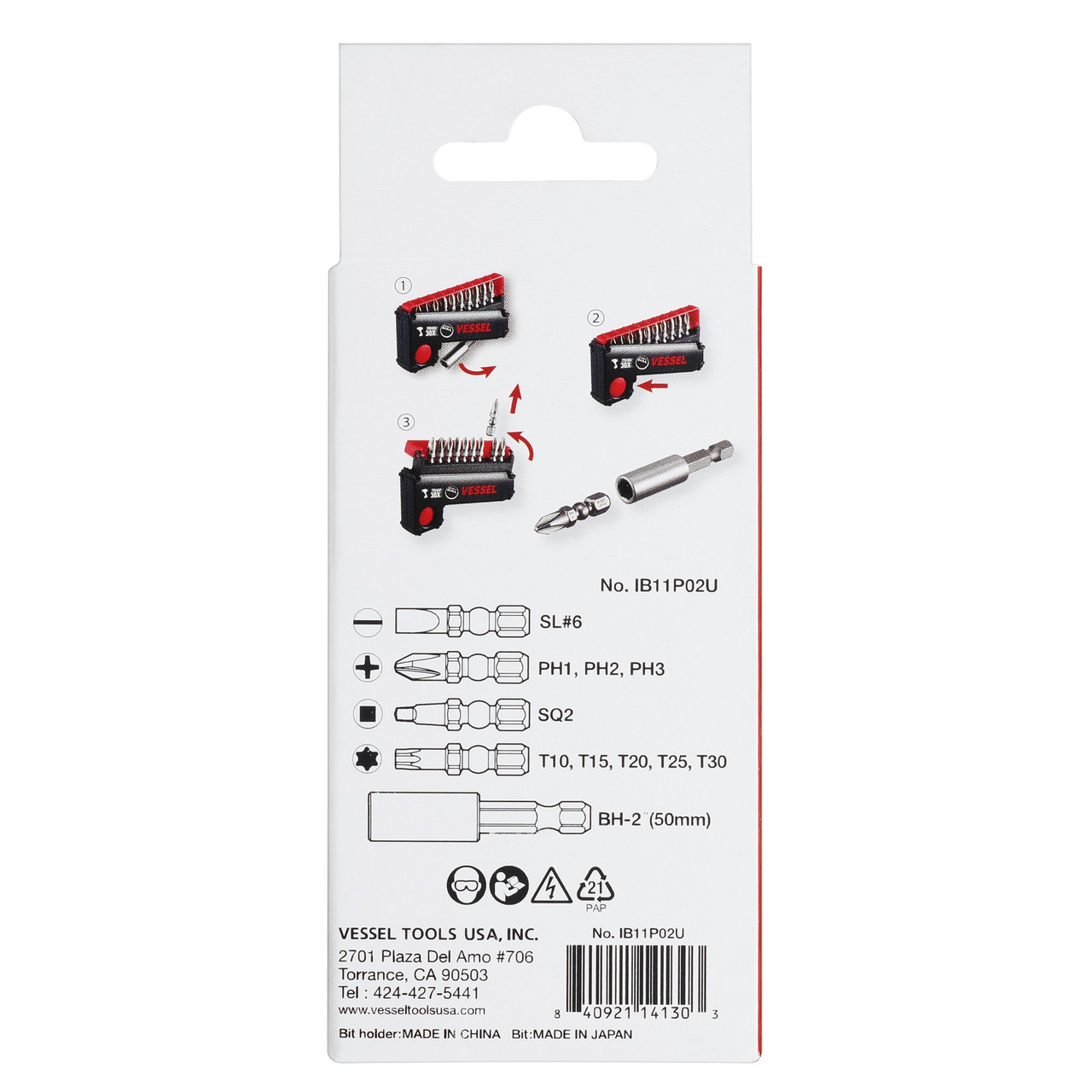 VESSEL Hals-Torsion-Einsatz-Bits PH2 X 25,4 Mm – 5 Stück, Für Schlagschrauber, Magnetisiert