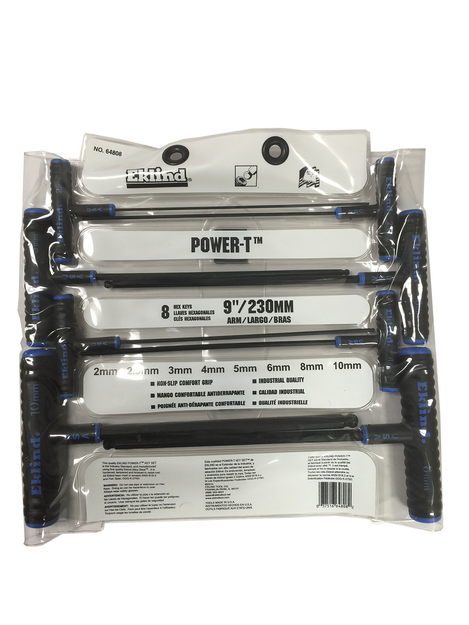 Eklind T Handle Hex Ball End Wrench Set 64808 Metric 8pc 210mm 9" Arm