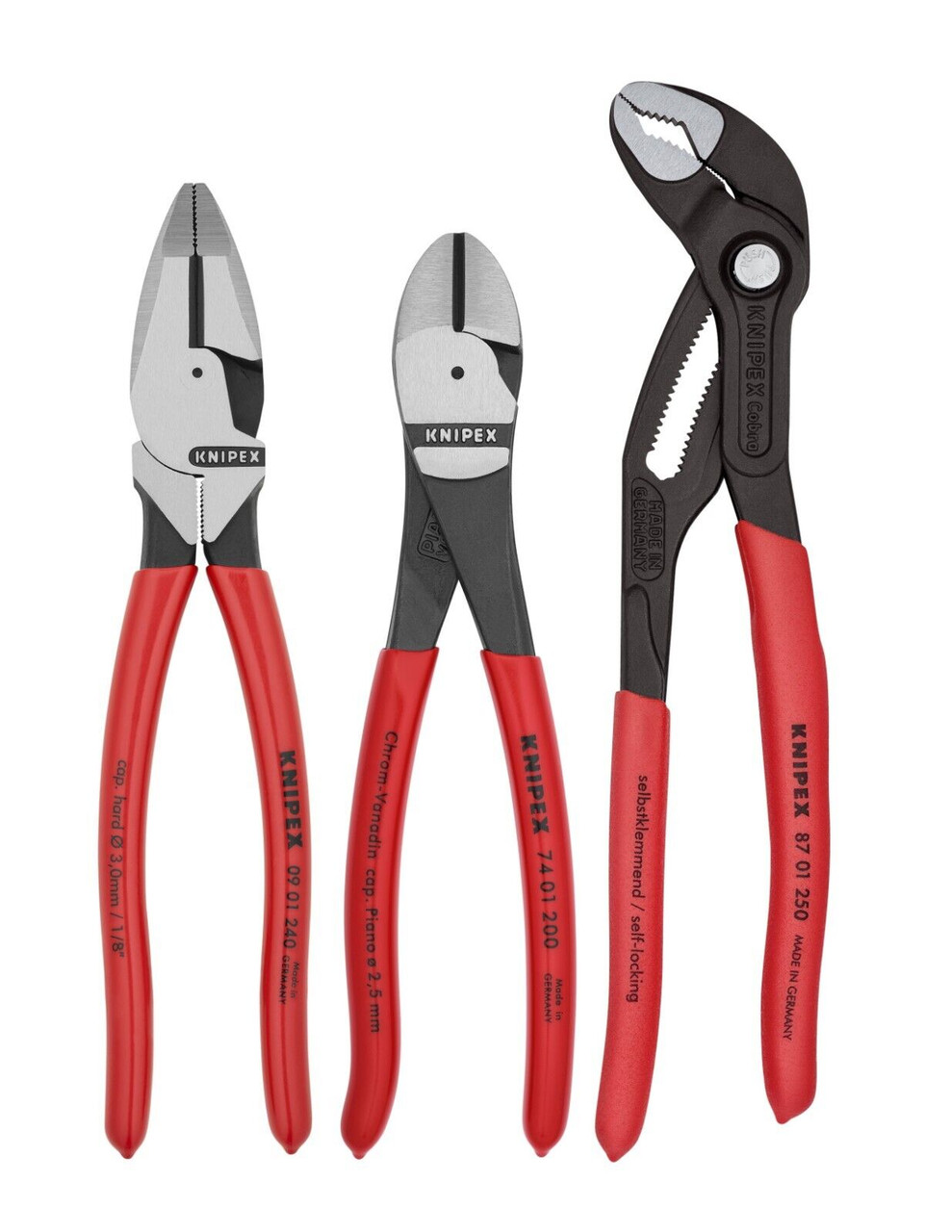 Knipex 3pc Pro Pliers Set 0080157 w Cobra Lineman Diagonal Cutter
