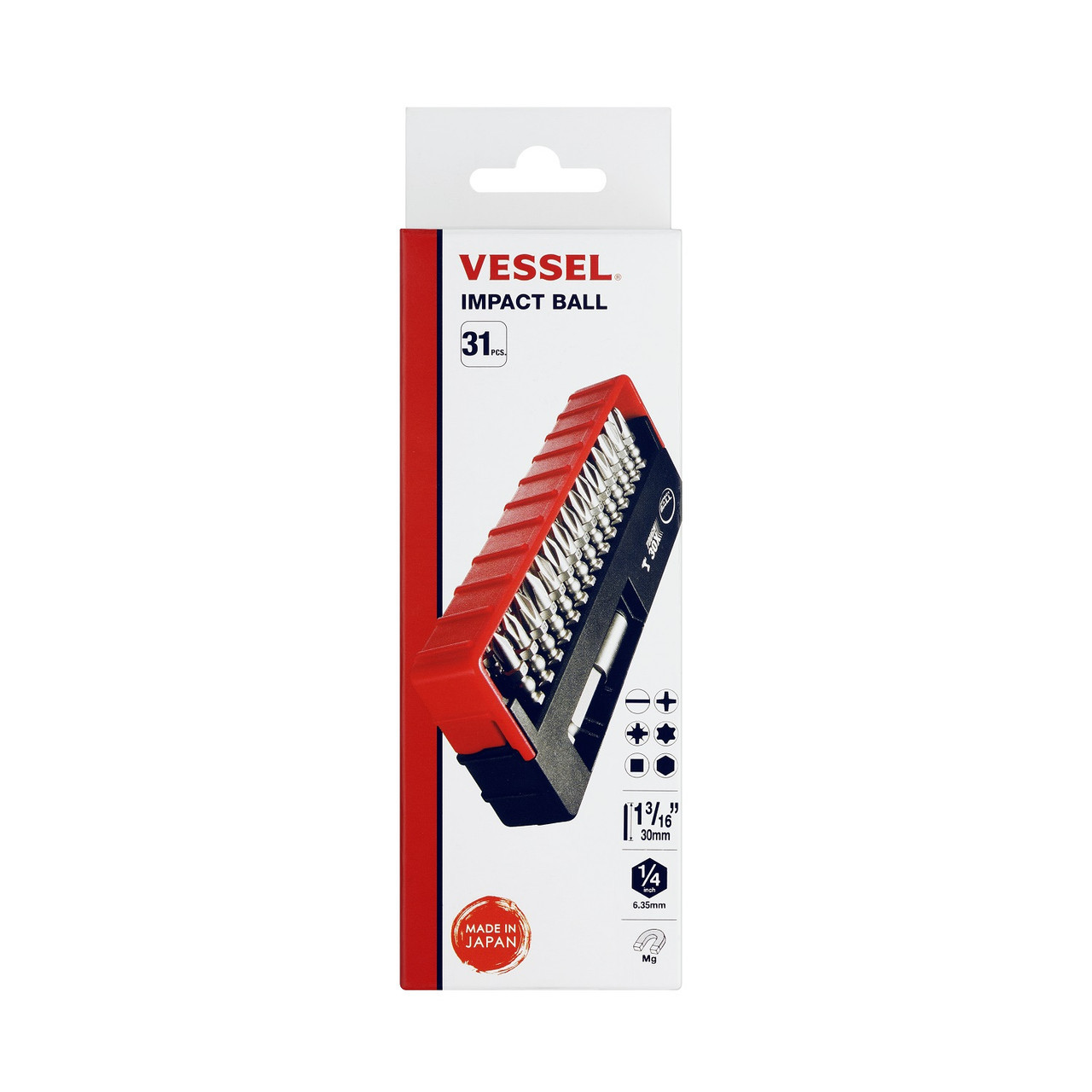 VESSEL Schlagkugel-Torsions-Bits PH2X30 – 5 Stück, Für Impact Driver, Härte HRC62, Magnetisiert