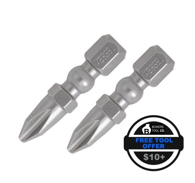 ぴす Vessel 2pc Phillips JIS Impact Ball Torsion Bit Set PH2 x 1'' Made