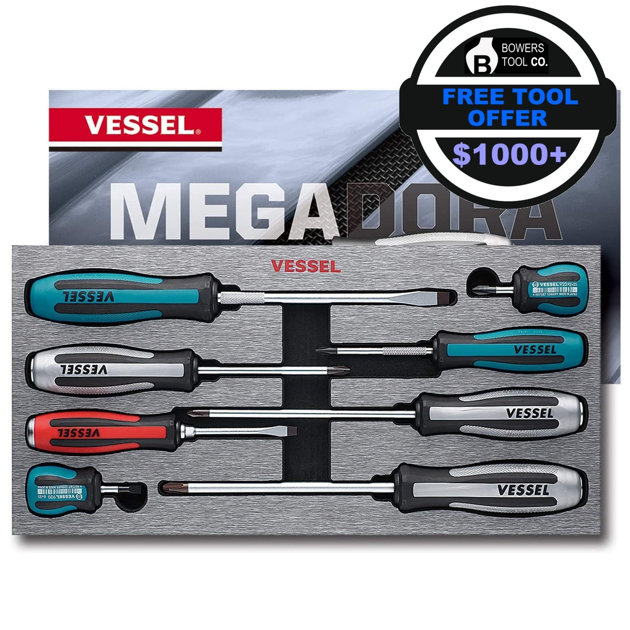 Vessel 8pc Non-Slip Screwdriver Set Magnetic Tip Phillips Impact