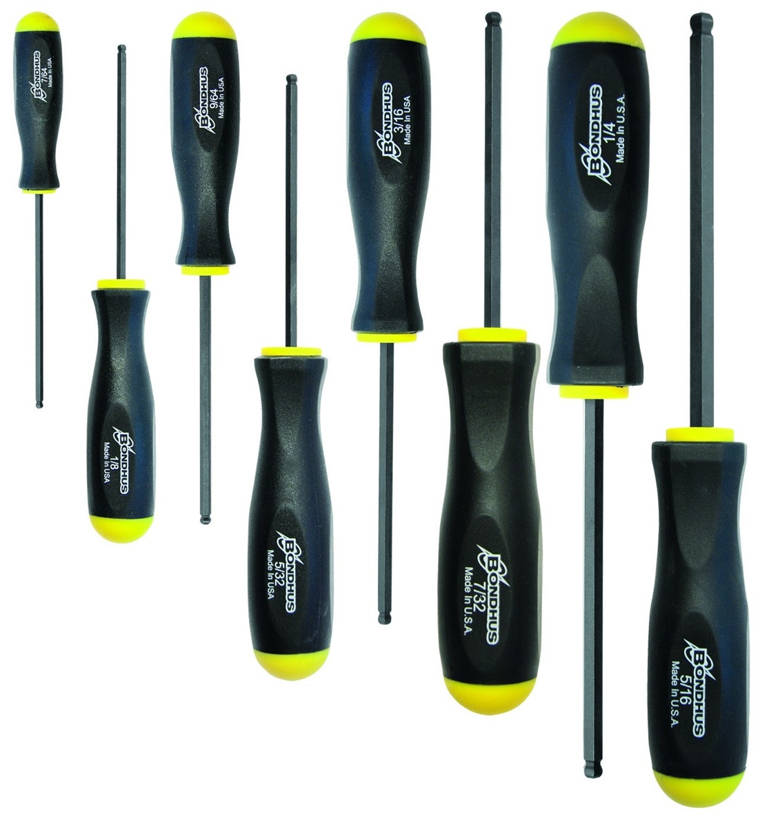 Bondhus 8pc Ball End Hex Screwdriver Set SAE Standard Inch 7/64 5/16