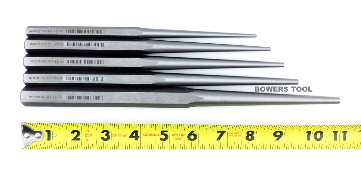 Wilde Tool 5pc Extra Long Tapered Punch Set Line Up Made in USA