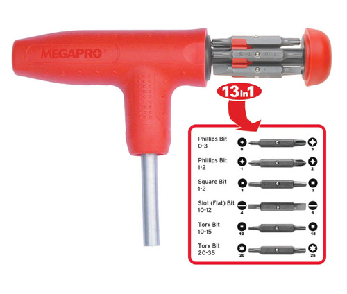 Megapro T Handle 13 in 1 Multi Bit Screwdriver Phillips Flat Torx Square