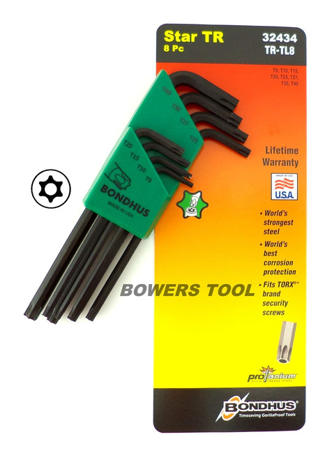 Bondhus 8pc Torx Star L Wrench Set T9-T40 MADE IN USA 31834