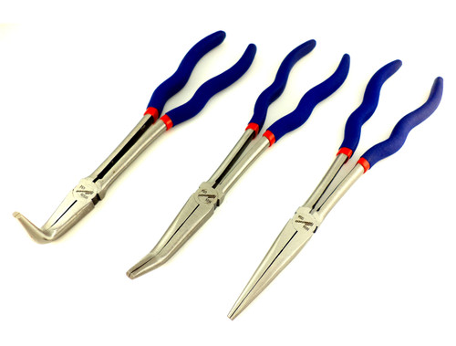 Pro America Kal Tool 3pc 11 in. Extra Long Nose Pliers Straight 45 and 90 Degree Curve USA