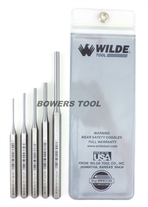 Wilde Tool 5pc Extra Long Tapered Punch Set Line Up Made in USA