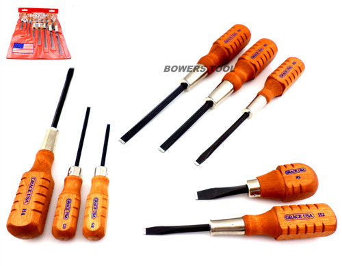 Grace USA 8pc Original Flat Slotted Wood Handle Screwdriver Set