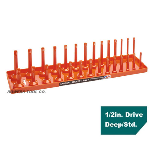 Hansen Global 1/2" Drive Socket Tray Holder SAE Inch Standard Deep USA Orange