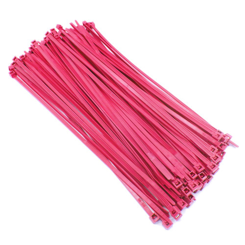 Zip Cable Ties 8" 40lbs 100pc FLUORESCENT PINK Made in USA Nylon Wire Tie Wraps