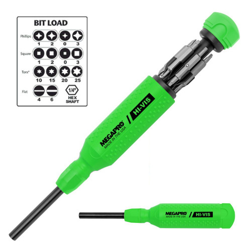 Megapro Hi Vis Original Multi Bit Screwdriver 15 in 1 High Visability Green USA