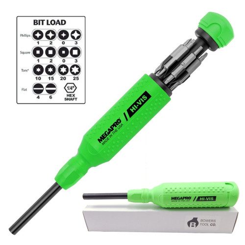 Megapro Hi Vis Original Multi Bit Screwdriver 15 in 1 High Visibility Green USA Bowers Tool Co.