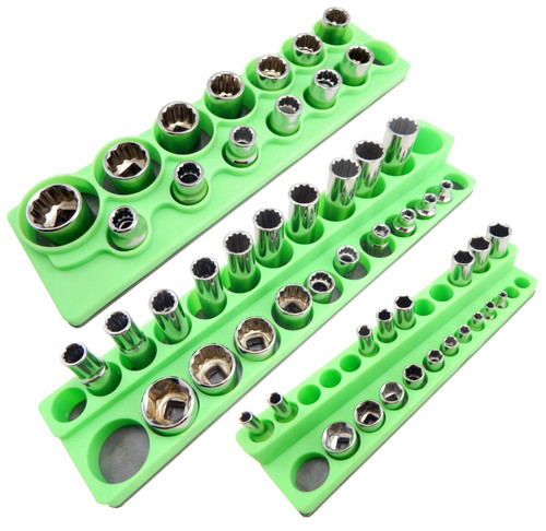 Magnetic Socket Organizer Set 3pc Mechanics Time Saver 1/2 3/8 1/4" Drive MTS GN