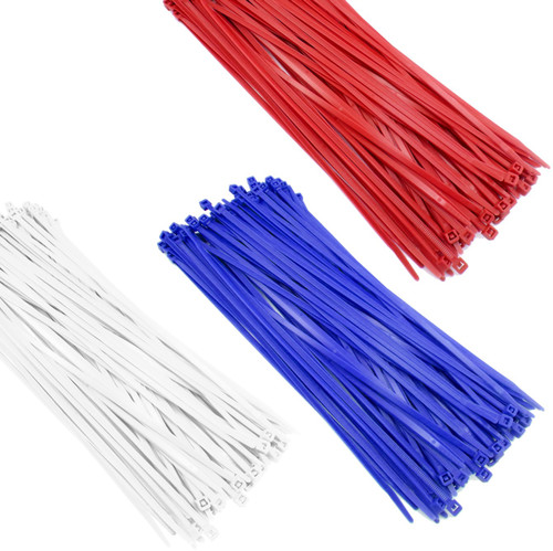 Zip Cable Ties 11" 50lbs 300pc Nylon Wire Tie Wraps Red White Blue Made in USA