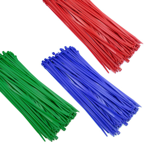 Zip Cable Ties 11" 50lbs 300pc Nylon Wire Tie Wraps Red Green Blue Made in USA