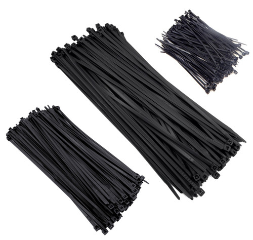 Zip Cable Ties 300pc UV Black 4" 8" 11" Nylon Wire Tie Wraps Made in USA