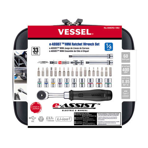 Vessel e-ASSIST Electric Mini Ratchet Wrench Set 400ER2-1MU, 1/4" Drive, Japan