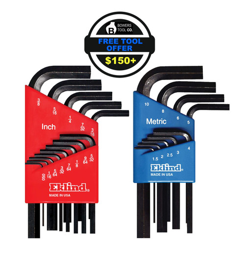 Eklind Stubby Hex Wrench Key Set 22pc .050-3/8in. 1.5-10mm Metric SAE USA 10122 FTO