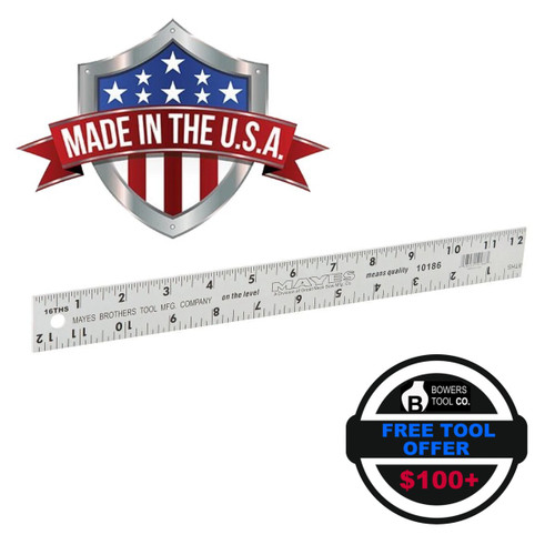 Mayes Solid Aluminum 12" Ruler Straight Edge 10186 12"x1"x1/16" FTO