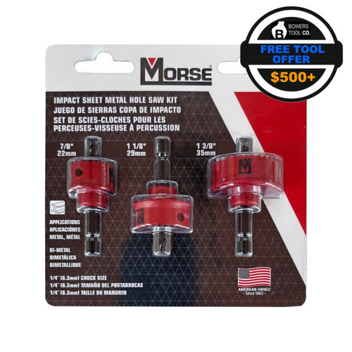 Morse Impact Hole Saw Kit Spring Loaded for Sheet Metal 7/8, 1-1/8, 1-3/8" FTO