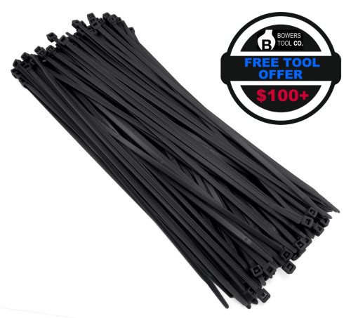 Zip Cable Ties 11" 50lbs 100pc UV Black Made in USA Nylon Wire Tie Wraps FTO