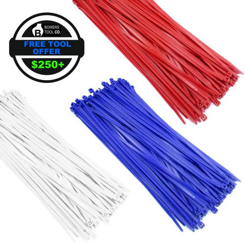 Zip Cable Ties 11" 50lbs 300pc Nylon Wire Tie Wraps Red White Blue Made in USA FTO