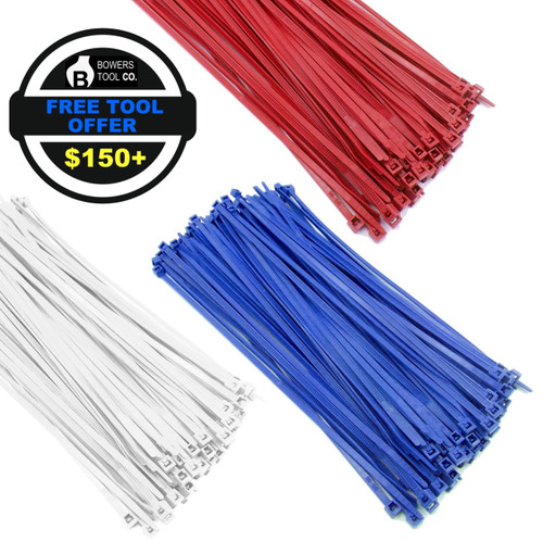 Zip Cable Ties 8" 40lbs 300pc Nylon Wire Tie Wraps Red White Blue Made in USA FTO