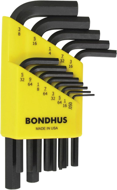 Bondhus 13pc Stubby Hex L-wrenches, Short Length SAE .050-3/8" Made in USA 12237