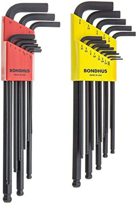 Bondhus 22pc Hex Key Set, Ball End, Extra Long Arm XL 20699 Metric SAE Inch USA