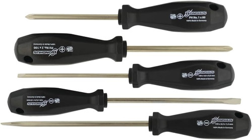 Bondhus 5pc Screwdriver Set Phillips PH1 PH2, Slotted 5/32, 7/32, 1/4" BasicGrip