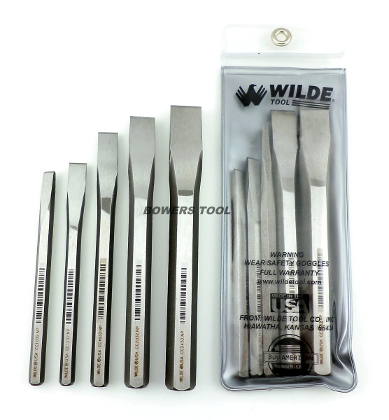 Wilde Tool 5pc Cold Chisel Set Made in USA w Pouch