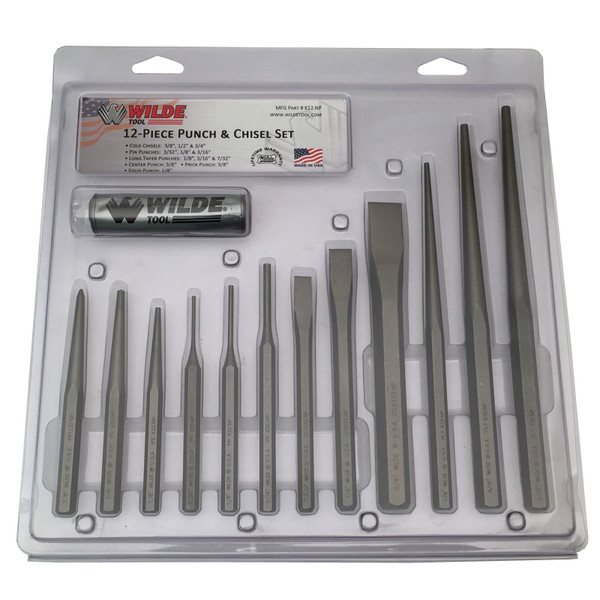 Wilde Tool 12pc Punch & Chisel Set Pin Taper Center Made in USA